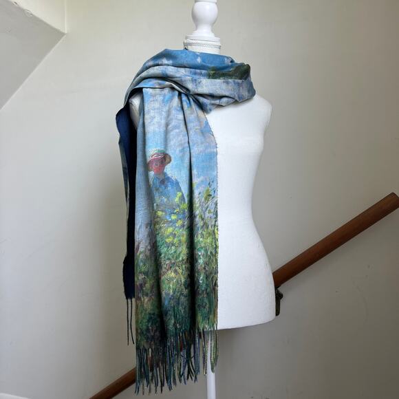 Monet Woman With A Parisol Painting Watercolor Printed Artsy Scarf Shawl Wrap - Picture 6 of 10